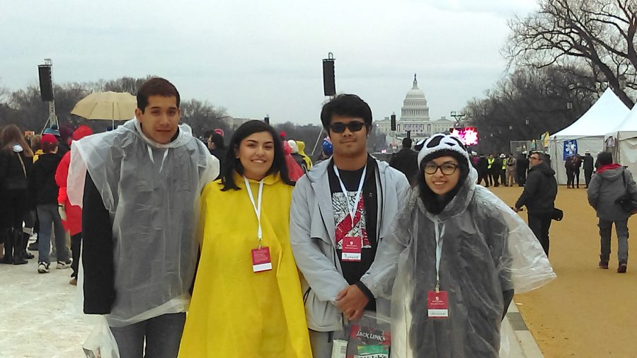 Gabriel Salazar, Gabrielle Ramos, Ryanne Mora and Jacinda Florez stand in front of the US Capital building as they wait for the Presidential Inauguration to get underway.

