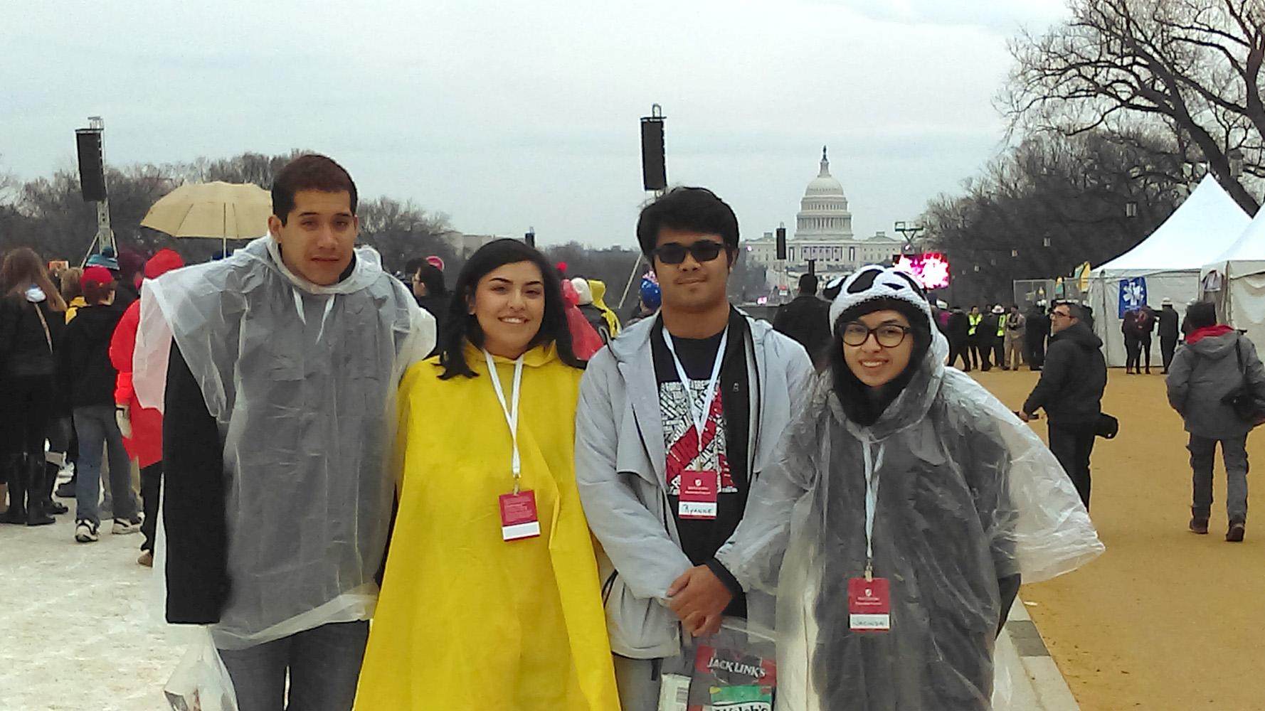 Gabriel Salazar, Gabrielle Ramos, Ryanne Mora and Jacinda Florez stand in front of the US Capital building as they wait for the Presidential Inauguration to get underway.